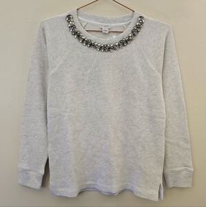 J Crew Jeweled Sweatshirt Crewneck XS Light Gray 100% COTTON